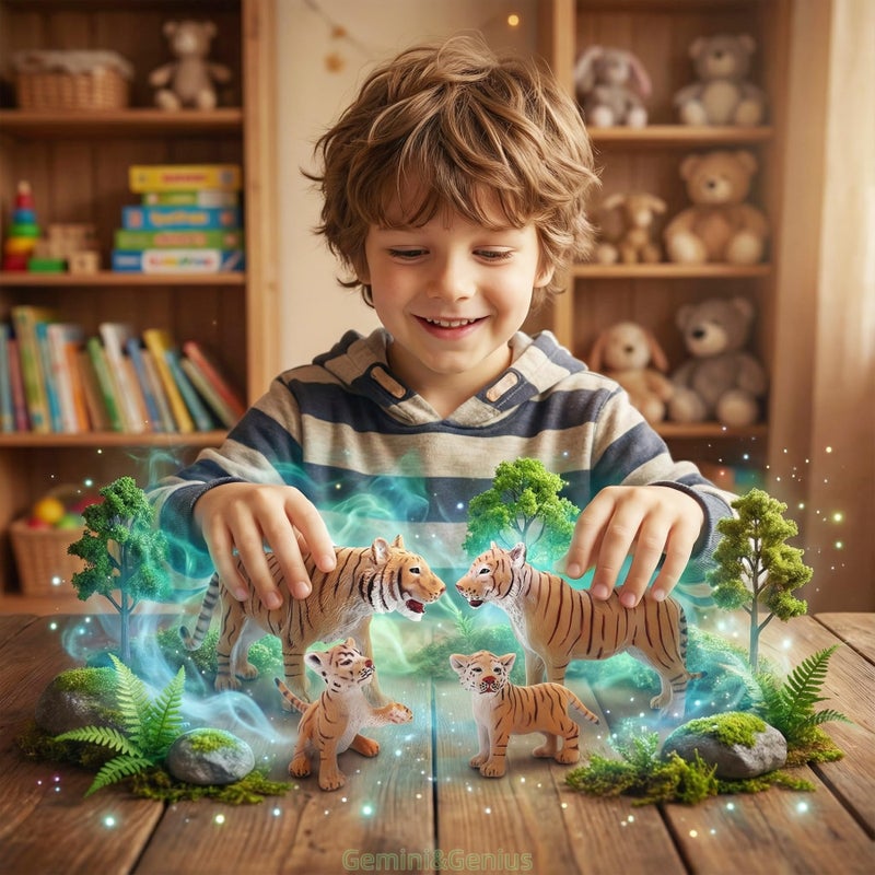 Gemini&Genius Tigers Family Figurines Set, Animal Playset, Educational Wildlife Models, Cake Toppers & Birthday Gift for Kids - Image 2